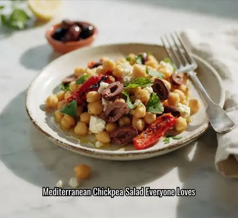 Mediterranean chickpea salad with feta cheese kalamata olives and roasted red peppers
