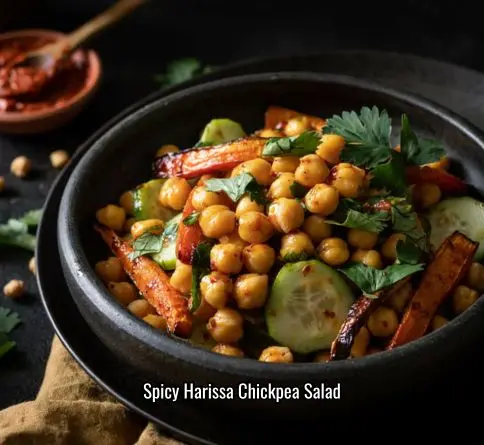 Harissa chickpea salad with roasted carrots cucumber and cilantro