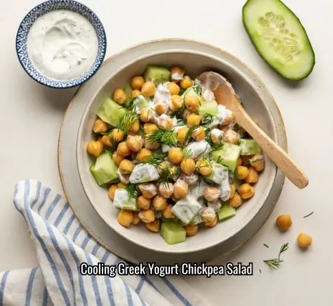 Greek yogurt chickpea and cucumber salad with fresh dill
