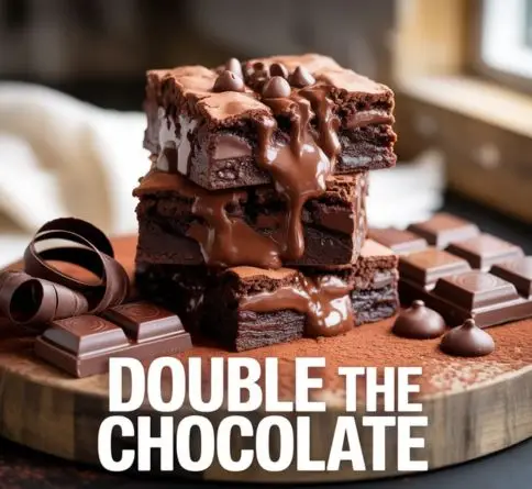 Double chocolate brownies packed with dark chocolate, cocoa powder, and melted chocolate chips for extra richness.