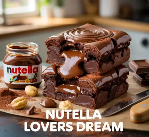 Nutella brownies with creamy hazelnut swirls, fudgy chocolate centers, and rich chocolate flavor in every bite.