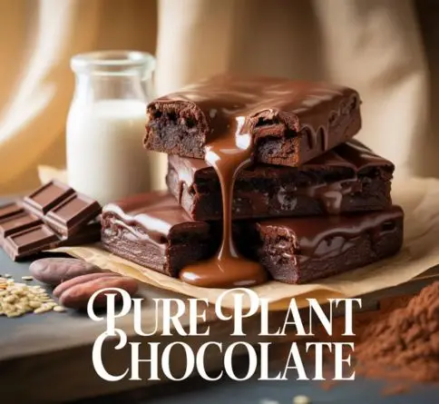 Vegan chocolate brownies with fudgy centers, dairy-free dark chocolate, and rich plant-based ingredients.
