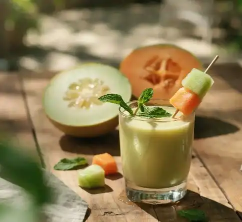 Mixed melon mint smoothie recipe with cantaloupe, honeydew, and fresh mint