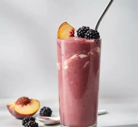 Blackberry peach yogurt mixed fruit smoothie recipe with fresh blackberries
