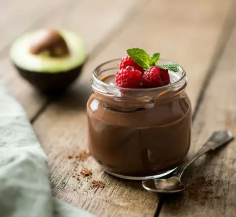 Chocolate avocado pudding in a jar, a healthy no bake summer dessert for kids
