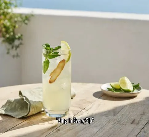 Ginger mint limeade with lime garnish, refreshing non alcoholic summer drink