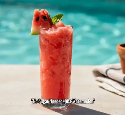 Bright pink watermelon slushie in a glass, easy homemade summer drink