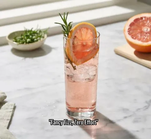 Grapefruit rosemary spritzer in a glass, sparkling non alcoholic refreshing drink