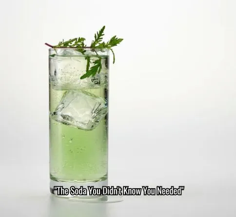 Tarragon soda in a glass with herb garnish, unique homemade summer drink