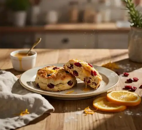  Buttery cranberry orange scones with dried cranberries, fresh orange zest, and a light citrus glaze.
