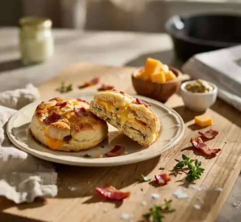 Parmesan herb scones with fresh rosemary, thyme, parsley, and flaky buttery texture.
