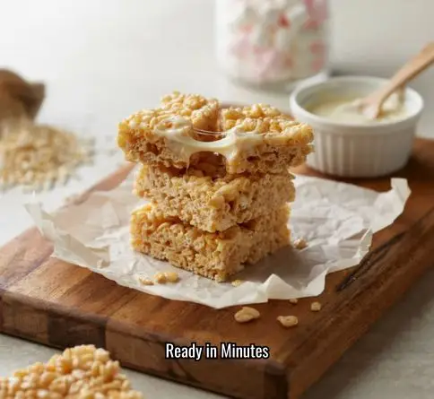 Homemade Rice Krispie treats with gooey marshmallow and crispy cereal squares.