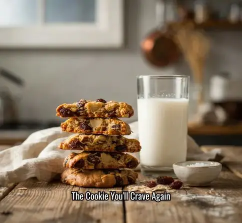 Homemade oatmeal cookies with rolled oats and raisins baked until perfectly chewy.