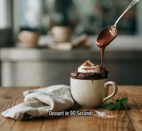 Gooey molten chocolate mug cake served warm inside a ceramic mug.