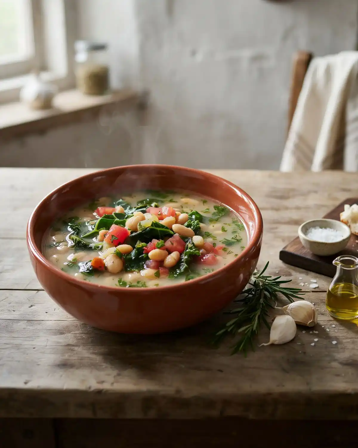 Butternut squash lentil soup topped with pumpkin seeds, herbs and a light coconut swirl.