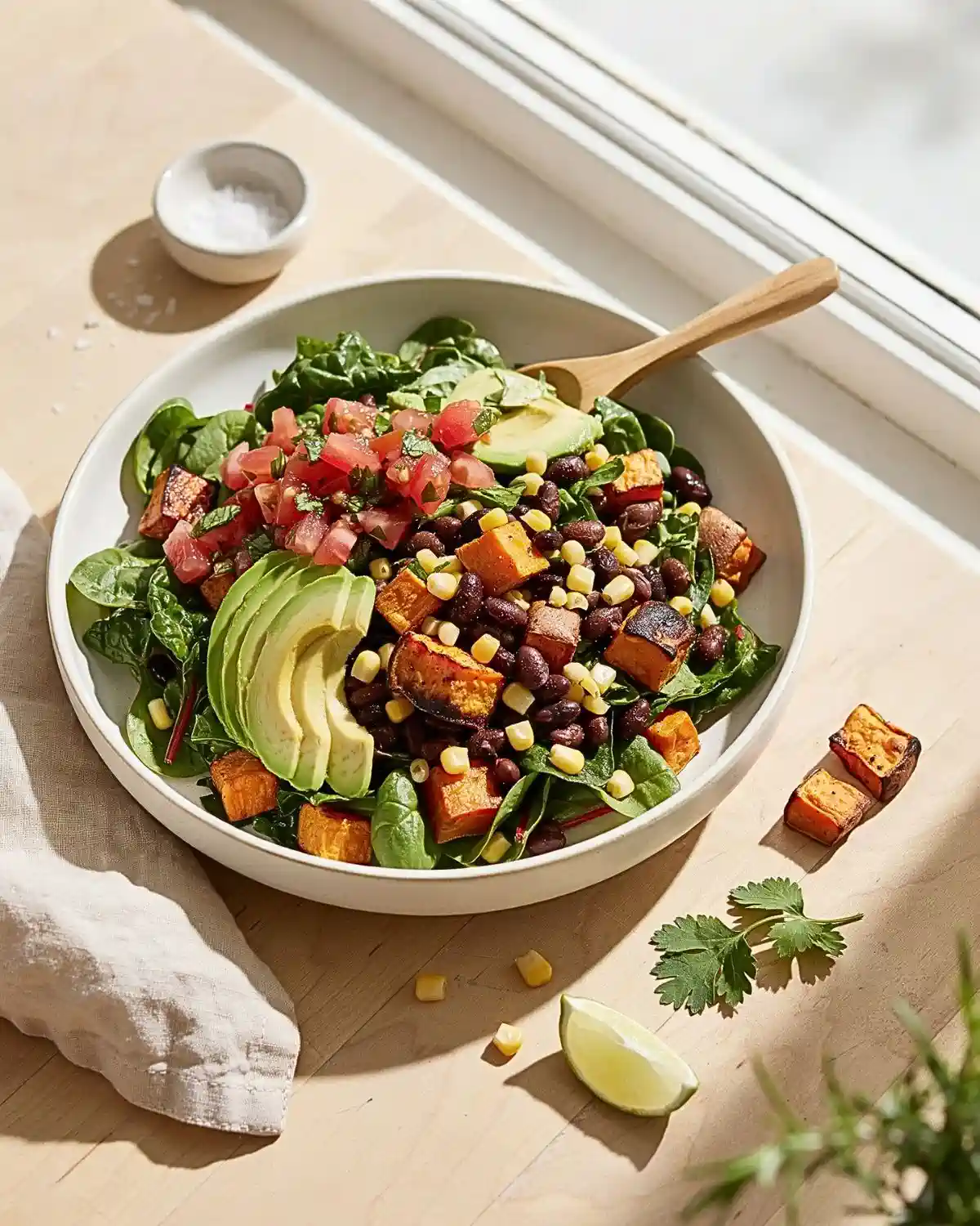 Sweet potato black bean bowl healthy fall lunch with plant protein