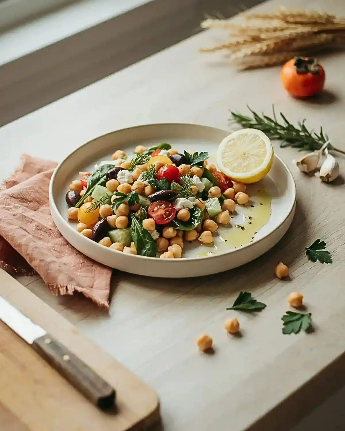Mediterranean chickpea salad vegetarian healthy fall lunch