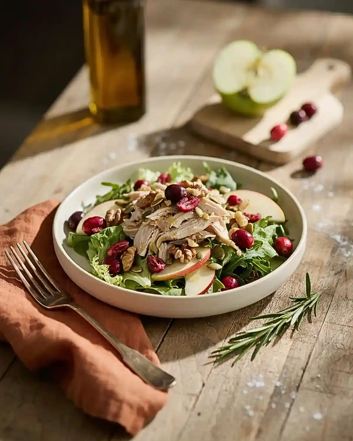 Turkey cranberry salad bowl with seasonal ingredients for autumn lunch ideas
